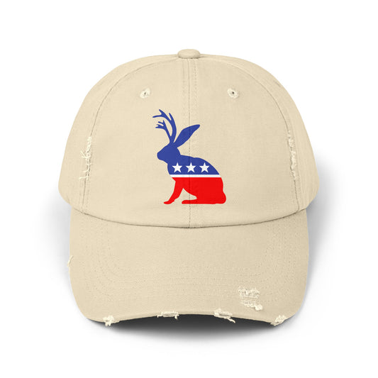 Jackalope Party Destressed cap for man or a woman one size