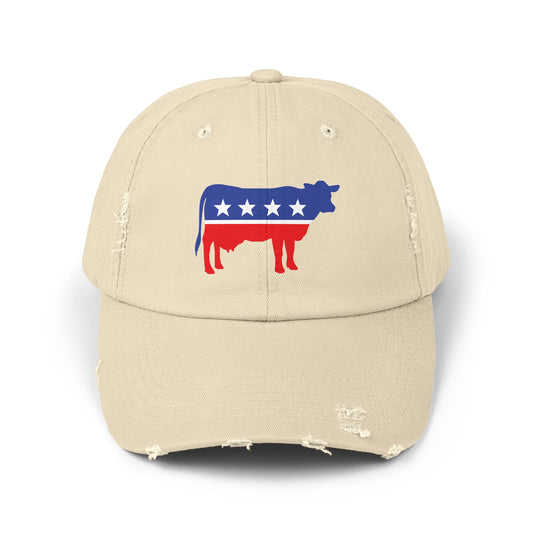 Cow Party Destressed cap for man or a woman one size